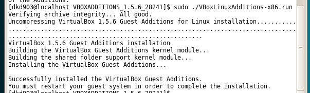 Screenshot showing the successful installation of Guest Additions on a Linux Guest OS in Virtualbox